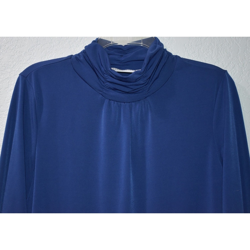 Susan Graver Essentials M Top Ruched Mock Neck Long Sleeve Royal Blue Pullover